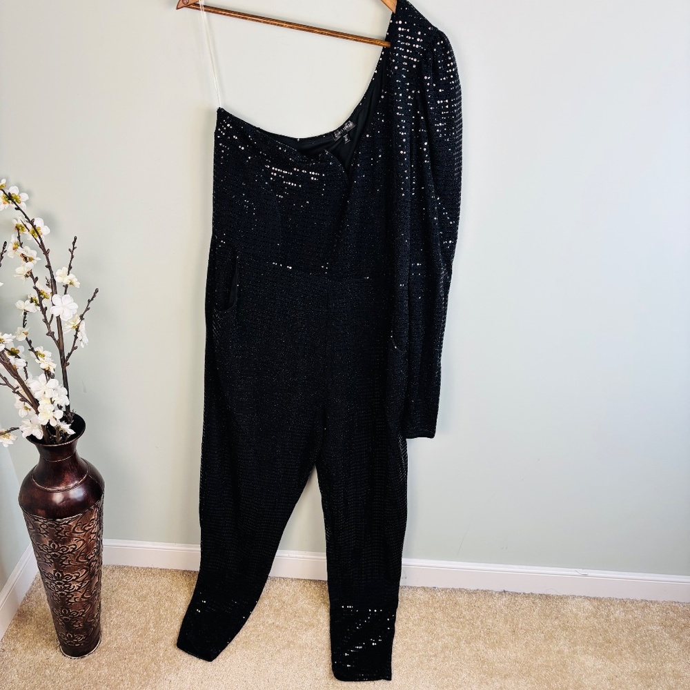 Curvy Sense One Shoulder Sequin Jumpsuit Size 2X